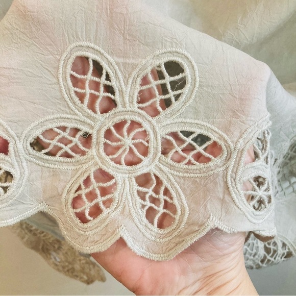 JOHNNY WAS Sz L 100% Cupro Rayon Embroidered Trim Semi Sheer Cream  Blouse - Picture 9 of 12